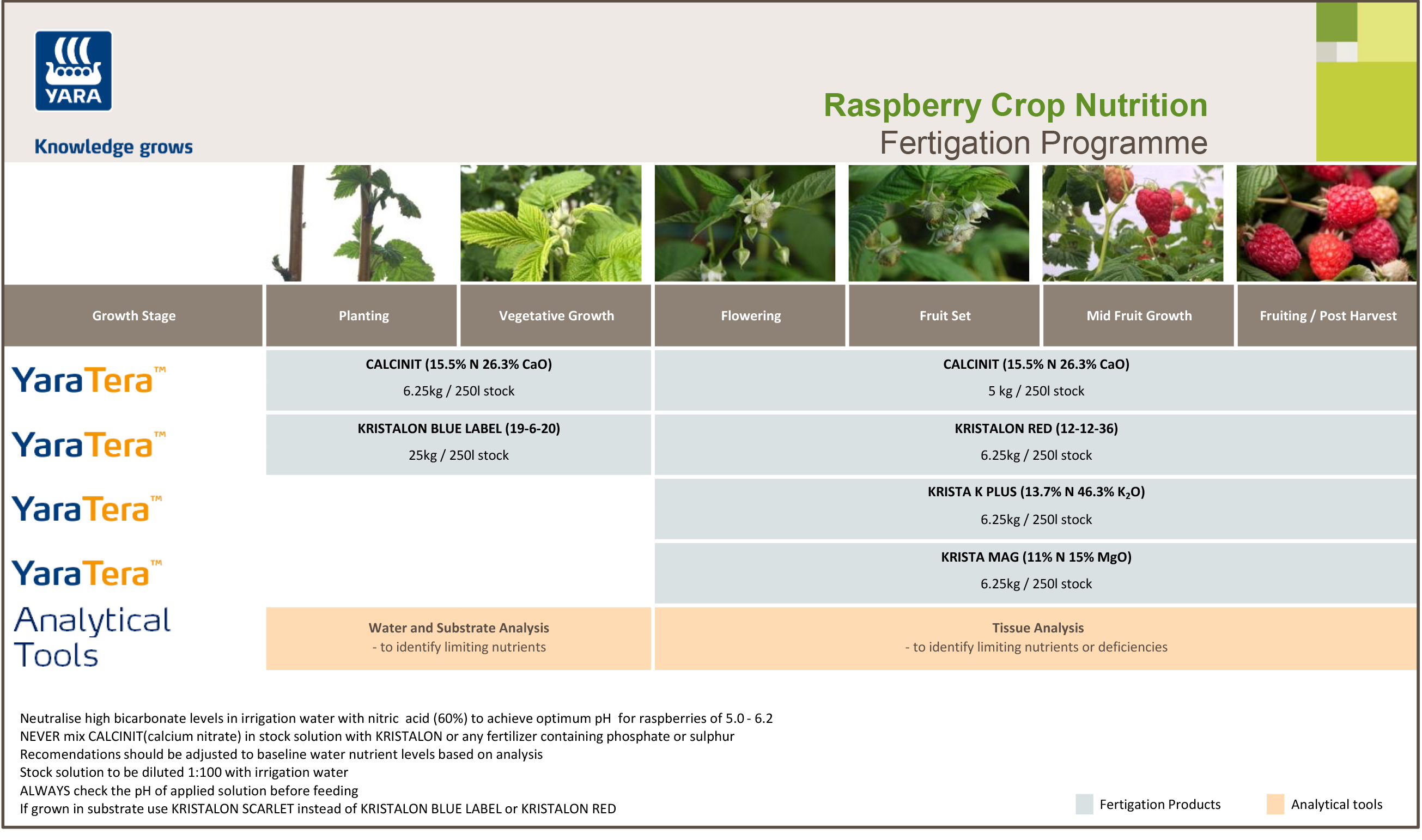 Raspberries fertigation programme