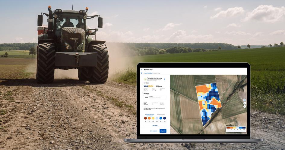 Spreader on a field with VRA Maps on Yaraplus 